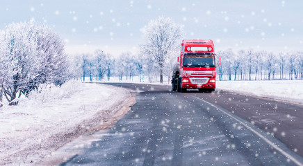 Winter car and landscape of snow