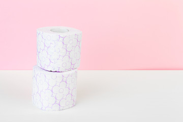 Roll of toilet paper or tissue  on color background