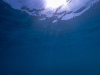 Fototapeta na wymiar Sun rays underwater