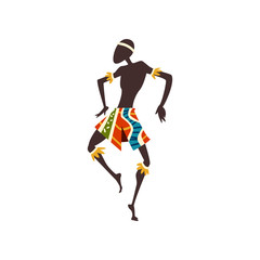 African Man Dancing, Aboriginal Dancer in Bright Ornamented Ethnic Clothing Vector Illustration