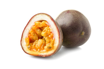 Tasty passion fruit on white background