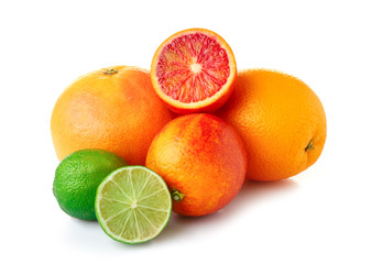 Assortment of tasty exotic fruits on white background