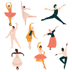 Collection of Ballet Dancers, Men and Women Dancing Classical Dance Vector Illustration © topvectors