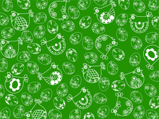 easter ornamented background with eggs and chickens