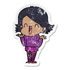 distressed sticker of a cartoon happy woman