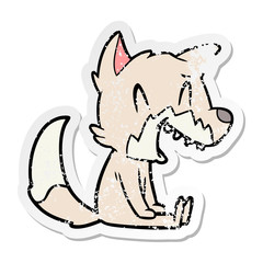 distressed sticker of a laughing fox cartoon