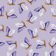 Watercolor seamless pattern of butterflies. Hand drawn insects