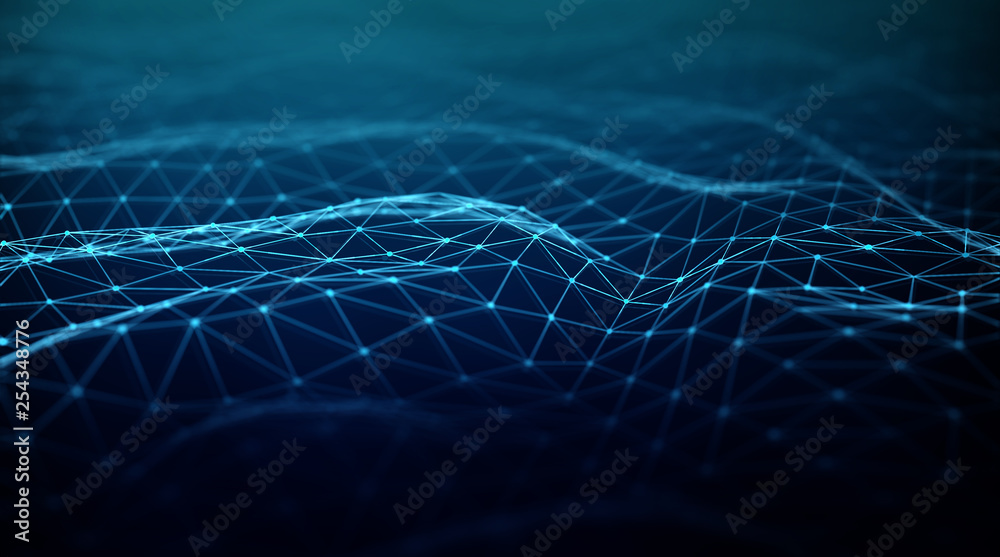 Fototapete Abstract digital network connection on dark background 3D rendering
