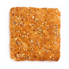Rye bread slice on a white background.