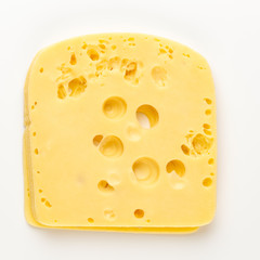 Cheese slice on white background.