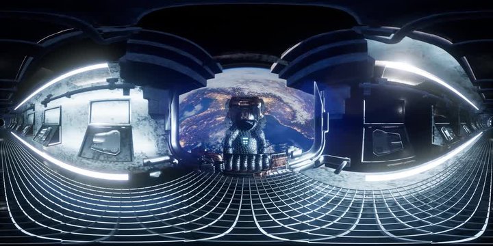 ISS in virtual reality 360 degree video. international space station orbiting Earth
