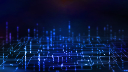 Obraz premium 3D Rendering of abstract technology background. Glowing computer software programming flow chart with data dot rectangles geometry shape. For big data analysis, mining, deep machine learning