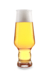 Glass of fresh beer on white background