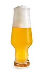 Glass of fresh beer on white background