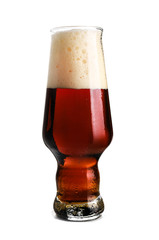 Glass of fresh beer on white background