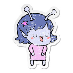 Fototapeta premium distressed sticker of a happy alien girl cartoon