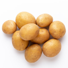 Potatoes isolated on white background. Flat lay. Top view.