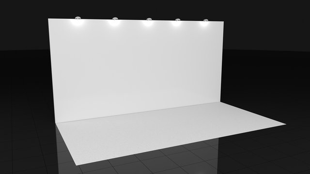 Backdrop with white carpet 3x6 meters. 3d render for your deisgn, Mockup. Template