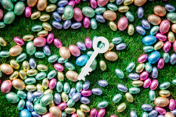 color Chocolate Easter eggs and key