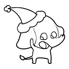 cute line drawing of a elephant wearing santa hat