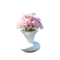 Pink flowers in a white vase, isolated on white - Image.