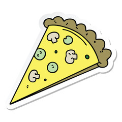 sticker of a quirky hand drawn cartoon slice of pizza