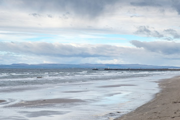 Ayr Bay looking North to the Old Ayr Harbour in the West of Scotland.