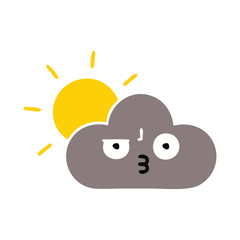 flat color retro cartoon storm cloud and sun