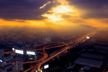 Fototapeta na wymiar Bangkok city with the express way and the light of sun