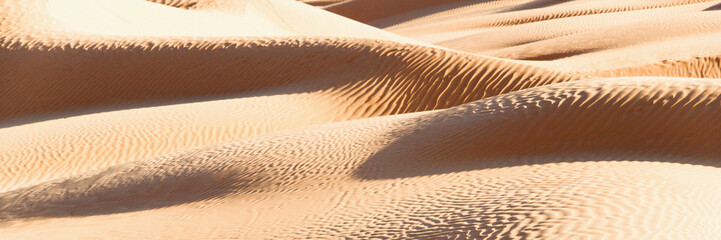 Panoramic abstract landscape in the Sand dunes desert of Sahara, South Tunisia