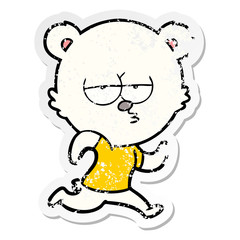 distressed sticker of a bored polar bear running cartoon