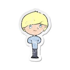 retro distressed sticker of a cartoon happy boy