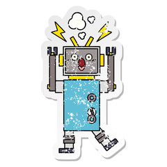 distressed sticker of a cute cartoon malfunctioning robot