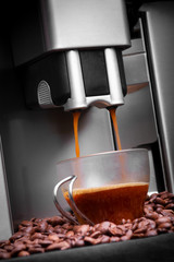 Espresso machine making coffee