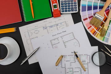 House plan with colour swatch and painting tools