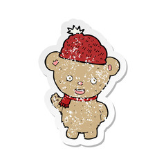 retro distressed sticker of a cartoon bear in hat