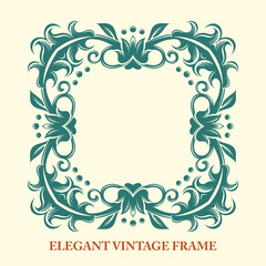 Foliar decorative frame. Interwoven vintage ornament. Flowers and leaves. A rich pattern. Luxurious template for monogram, background of initials, design of books, invitations, postcards, booklets.