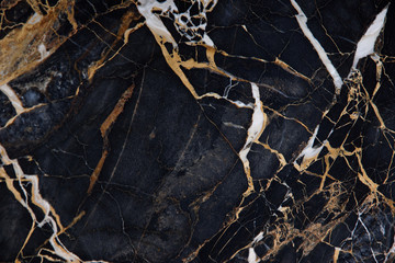 The surface of a slab of black marble with yellow and white veins is called New Portoro