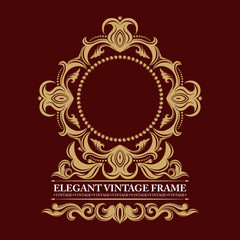 Luxury wedding invitation cards with floral elements. Greeting card in grunge or retro style. Gold decorative frame. A rich pattern. Luxurious template for monogram.