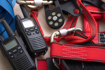 two radios and equipment for rescuers working in the mountains