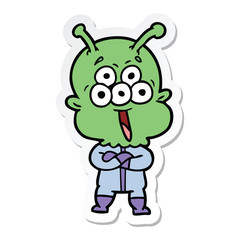 sticker of a happy cartoon alien