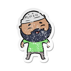 distressed sticker of a cartoon happy bearded man