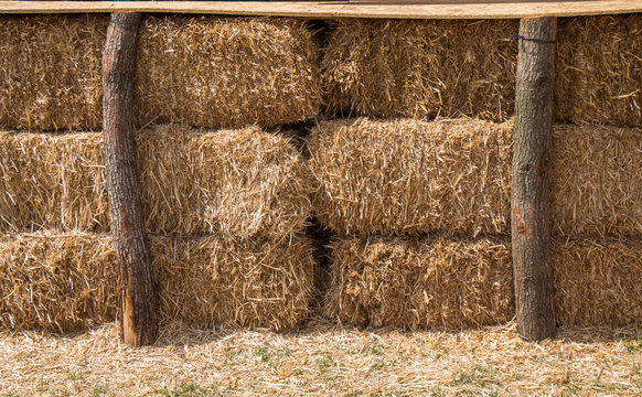 Hay bales stacks outdoors