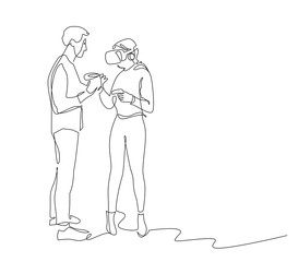 Couple in VR glasses continuous one line drawing