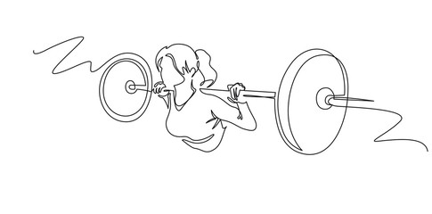 Woman lifting weights continuous one line drawing