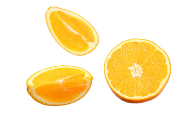 orange with slices isolated on white background. healthy food. top view