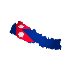 Vector isolated simplified illustration icon with silhouette of Nepal map. National flag. White background