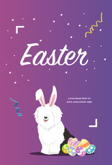 Dog as easter hare with easter eggs.