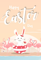 Easter bunny with pink flamingo.