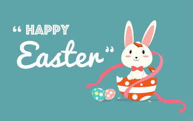 Happy Easter greeting card with easter eggs and bunny.